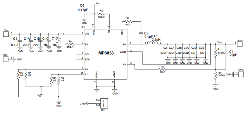Schematic - Monolithic Power Systems (MPS) EVL8853-Q-00A Evaluation Board